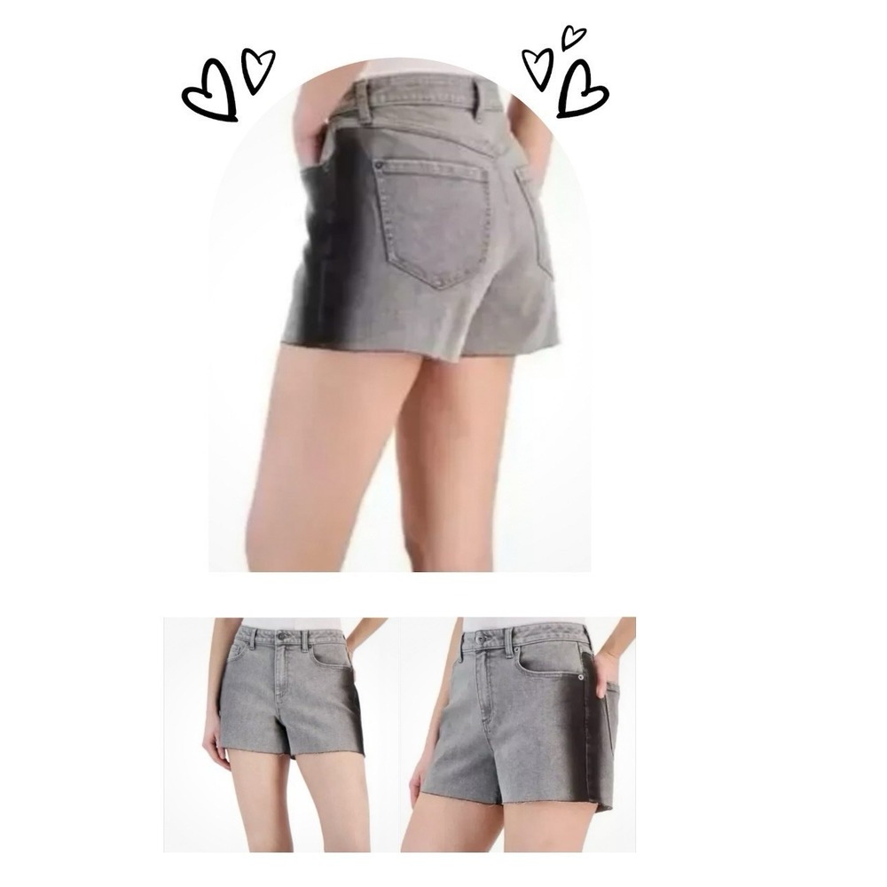 High Rise Gray Ombré Frayed Hem Denim Jean Shorts 3" Size 16 Hot Pants Festival